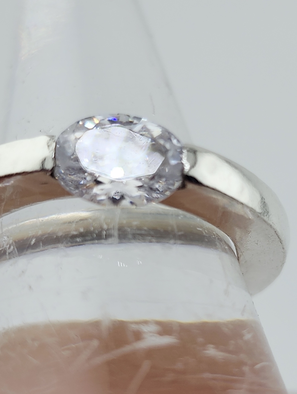 CUBIC ZIRCONIA PRESSURE RING HANDMADE STERLING SILVER SIZE7 - Picture 7 of 15
